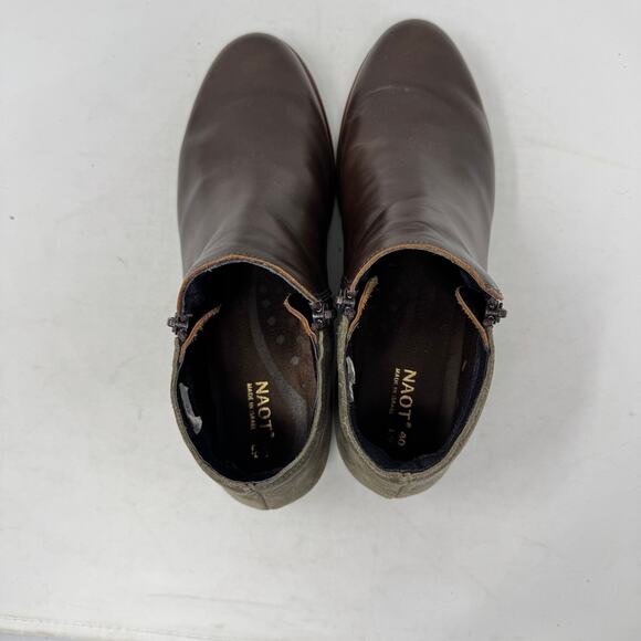 Naot Helm Two-Tone Leather Suede Side Zip Brown Green Ankle Boot Size 40 - Picture 6 of 14